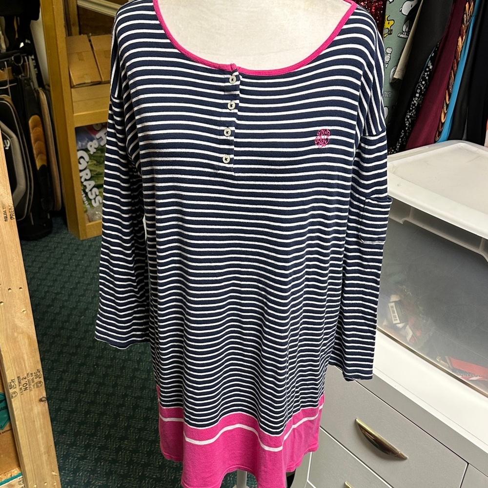 Ralph Lauren Striped Navy and Pink Long Sleeve Dress